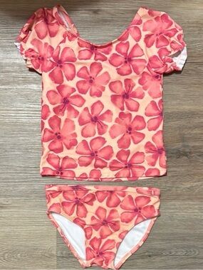 Carter’s 3T Floral Rash Guard Swimsuit Set Pink Orange Two Piece